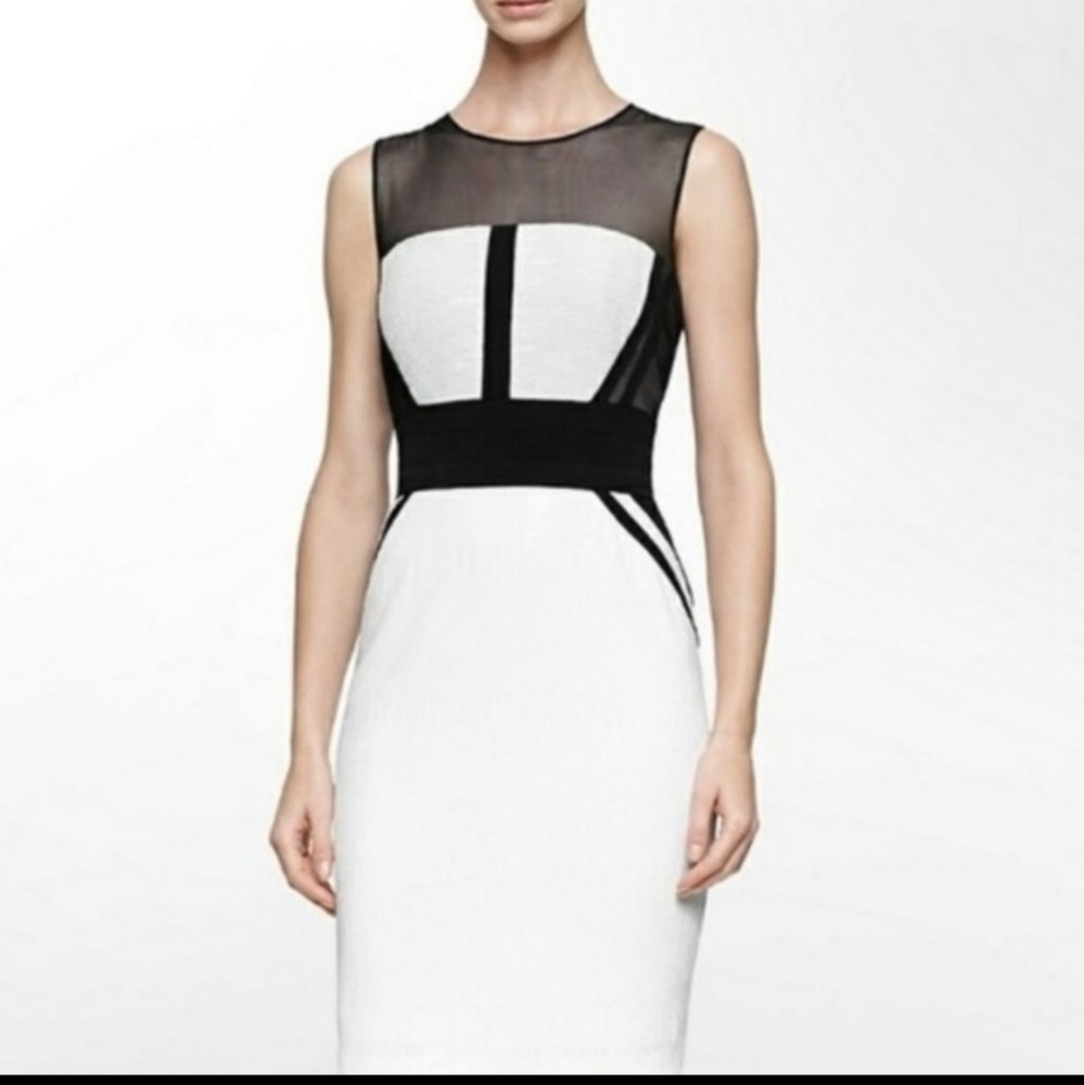 Calvin Klein Sequin White Black Colorblock Gown